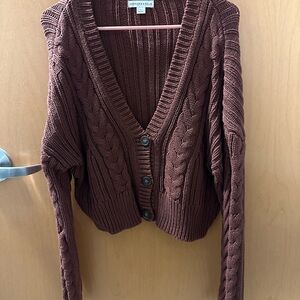 Aeropostale Women's Chocolate Cable Knit Cardigan